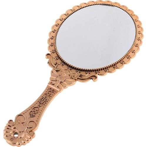 Womens Princess Vintage Handheld Mirror Metallic Plastic Shell Classical Oral Vanity Makeup Cosmetic Tool with Handle Travel