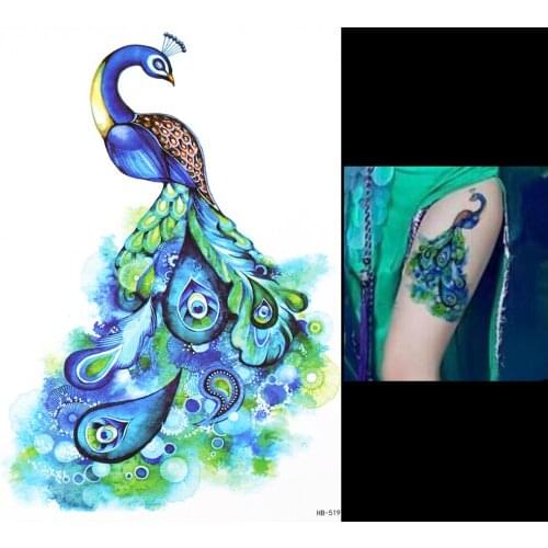 1pc Beautiful 3D Decal Temporary Tattoo for Women Men HB519 Vivid Noble Peacock Green Feather Design Tattoo Sticker Body Arm Art