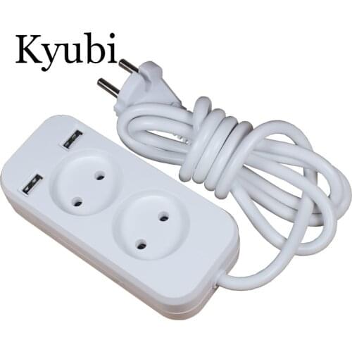 2 slot European 2A 5V USB extension socket with 1.5m CCA cable KE-01-1.5