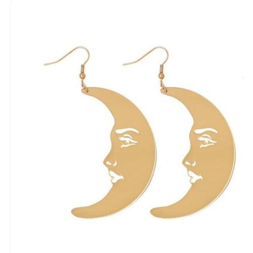 2018 Korea New Fashion Face Moon Specular Gold Color Drop earrings Women acrylic Big earring Fashion Jewelry Wholsale E18080