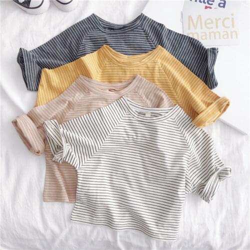 2021 Summer Girls Boys Casual Stripe Short Sleeve T-shirt Baby Kids Children Tee