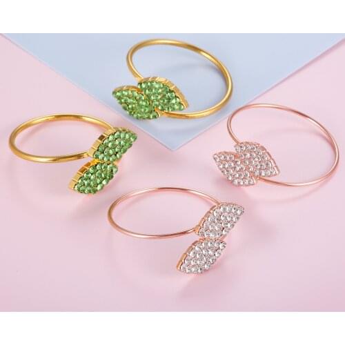 6pcs Napkin Ring Two Leaves Clover Alloy Serviette Holder Towel Buckle Gold/Silver/Rose Gold/Emerald Decor Table Party Bar Hotel