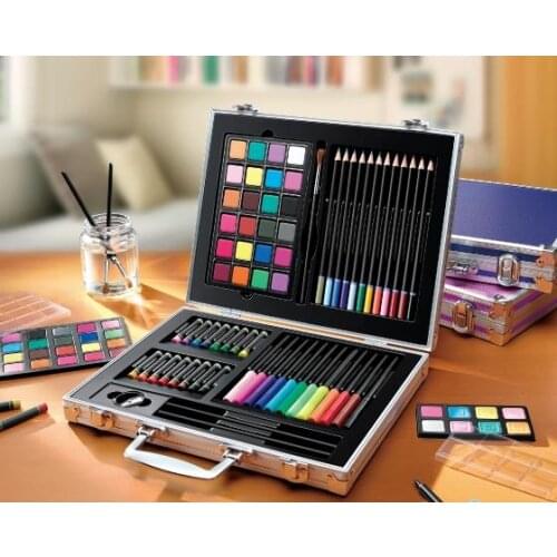 64pcs/set kids gift educational drawing set crayon brush chalk sketch pencil Watercolors powder eraser painting school supply