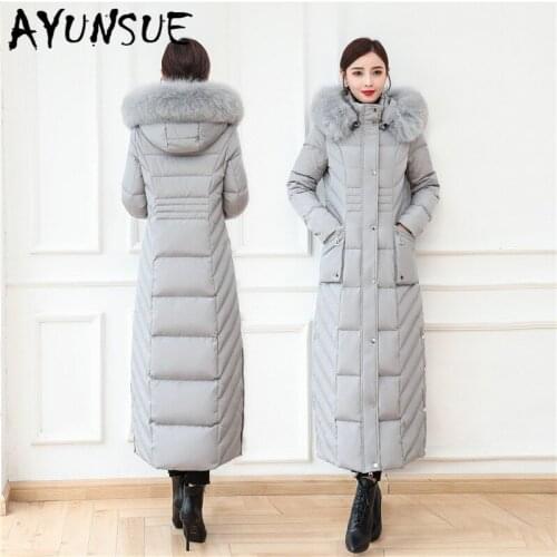 AYUNSUE Natural Fox Fur Hooded Womens Winter Down Jacket Woman Plus Size X-Long Duck Down Coat Female Thick Warm Parkas 2020 99
