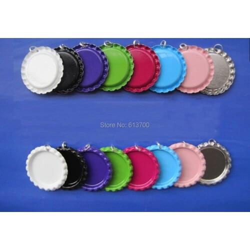 Free Shipping 1000 Pcs Flattened Both Side Colored Bottle Caps For Jewelry Craft Pendants Flat Bottlecaps With Holes And Rings
