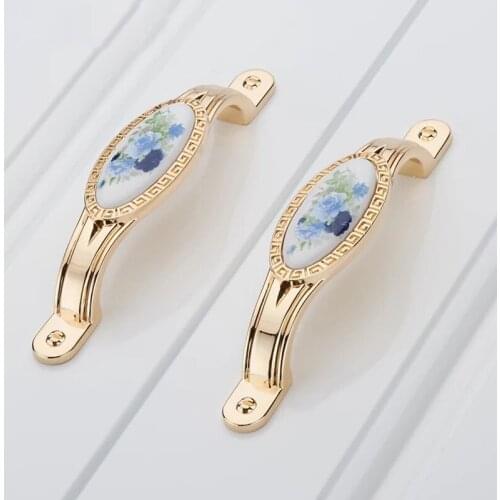 Free shipping Simple white furniture handle Blue and white porcelain pulls Mediterranean cabinet ceramic knob wardrobe pulls96mm