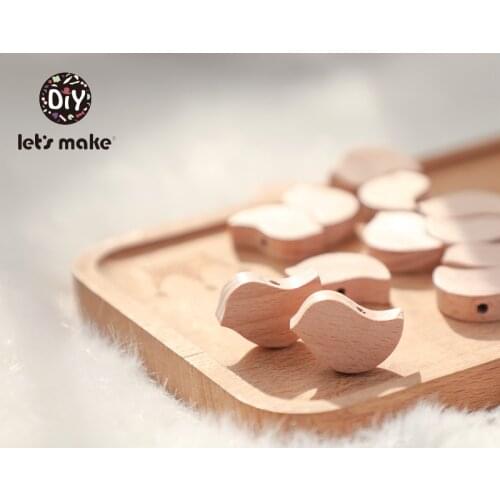 Lets Make Wooden Rodent Beads Teething 10pcs Heart Bird BPA Free Beech DIY Accessories Pendant For Pacifier Wooden Toys Baby
