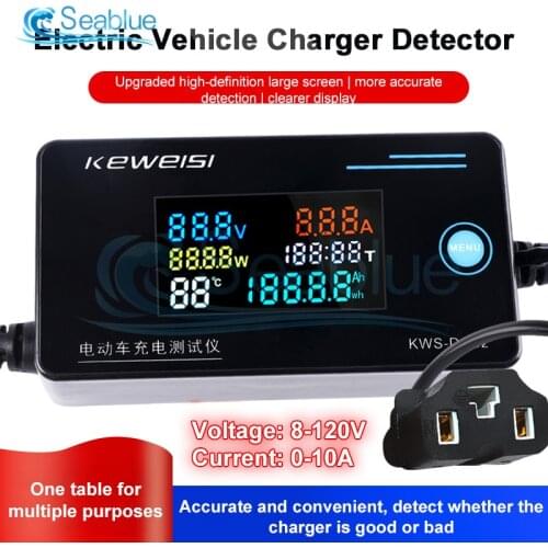 Electric Vehicle Charger Detector Voltage Current Meter Accumulative Power Temperature Measurement Test 8-120V 0-10A