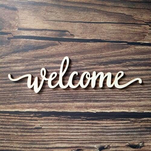 Welcome Script Word Wood Sign Wooden Words Sign Art Rustic Cursive Word Room Decoration Wall Hanging Laser Cut Craft