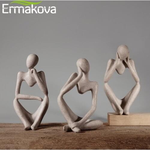 ERMAKOVA Resin Statues Creative Abstract Thinker People Sculptures Miniature Figurines Craft Office Home Decoration