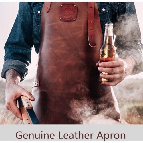 Genuine Leather Apron Top Layer Cow Leather Handmade American Water Oil Proof Fashion Kitchen Bartender Barista Craftsman Apron