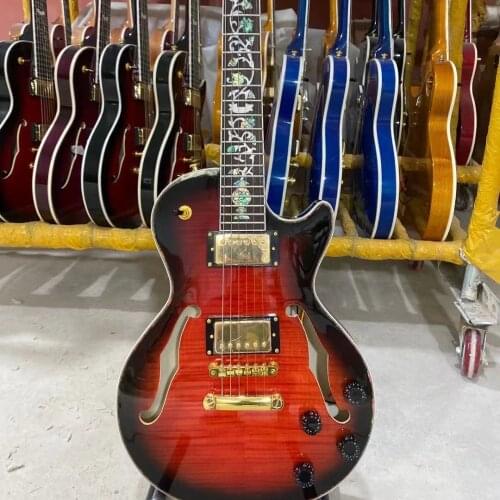 Simi Hollow LP Electric Guitar Flamed Maple Top And Back Abalone Flower Fret Golden Hardware Black Circle Red Free Shipping