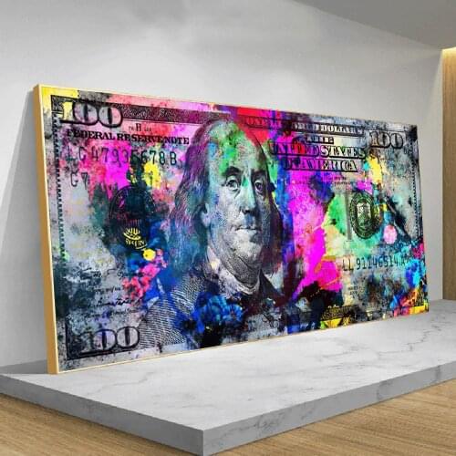 Modern Colorful Graffiti One Hundred Dollar Check Money Canvas Painting Street Art Abstract Poster Wall Picture Home Decoration
