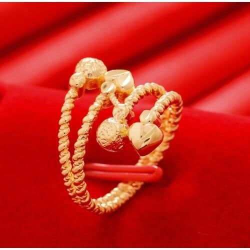 Dubai Gold Color Rings 24K For Women Wedding Jewellery Womens Ring For Girls Bridal Wife Gifts African Dubai French