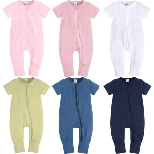 Fashion Baby Girls Romper Cotton Short Sleeve Baby Rompers Summer Newborn Boy Solid Clothes zipper Infant Rompers 6-24 Months
