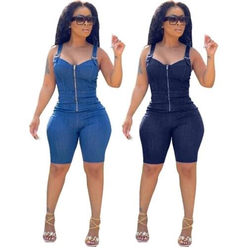 Women Strap Slim Fit High Elastic Tight Jeans Jumpsuit Women Sleeveless Sexy V Neck Playsuits Femme Rompers