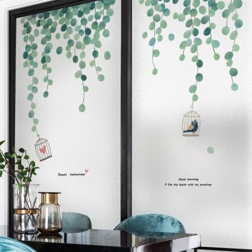 Privacy Glass Film Green Plant Frosted Sticker Vinyl Self Adhesive Film Matte Sticker for Home Kitchen Bathroom Door Film Decor