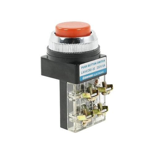 Red Plastic Flat Cap 1NC 1NO 4-Terminals OB-30 Push Botton Switch 6A 250VAC