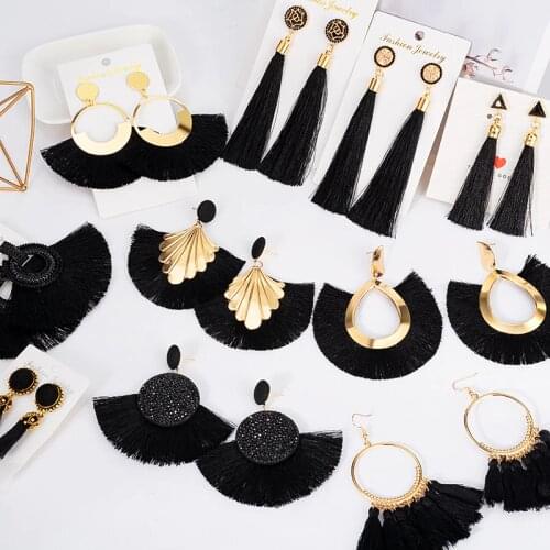 LOVR New Bohemian Big Tassel Drop Earrings for Women 2020 Fashion Statement Wedding Black Fringe Female Earrings Party Jewelry