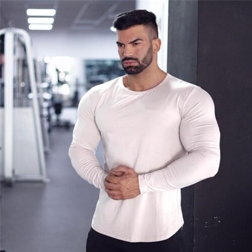 Can add your own logo)Sport Shirt Men Sportswear Fitness Tshirts Running T Shirt Long Sleeve Bodybuilding Gym Training Shirt