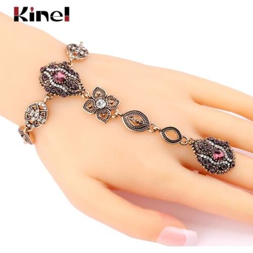 Kinel 2020 Fashion Crystal Flower Vintage Jewelry Sets Unique Bracelets And Rings For Women Gold Color Luxury Turkey Jewelry