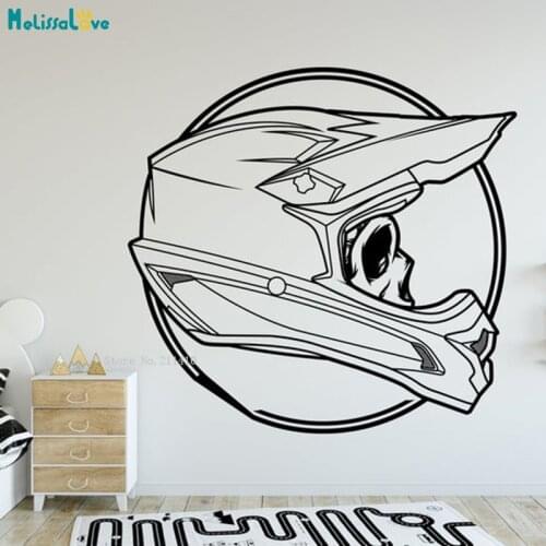 Custom Two Colors Motorcycle Helmet Shape Wall Stickers Racing Bike Motocross Jumping Decals Art Room Design YT6055