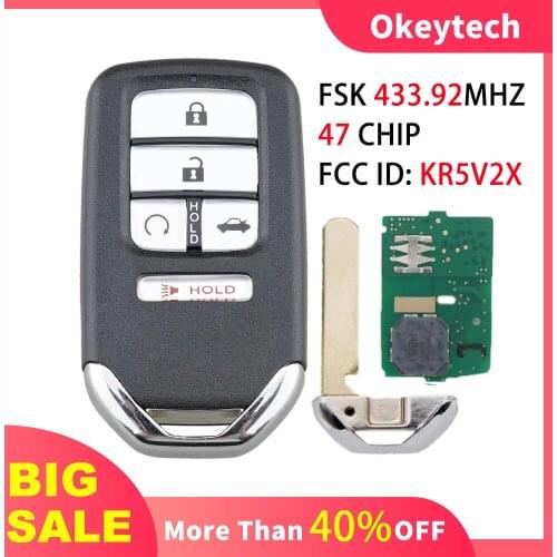 OkeyTech 4+1 5 Buttons 433Mhz Replacement Keyless Car Remote Key Fob For Honda Piot Civic CR-V 2016-2019 ID47 Chip FCC: KR5V2X