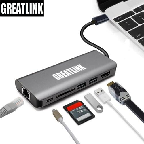 USB Type C To USB 3.0 Adapter HDMI 4K Splitter RJ45 Connector Type-C Ethernet AUX RJ 45 Cable SD Solt TF Thunderbolt 3 HUB Dock