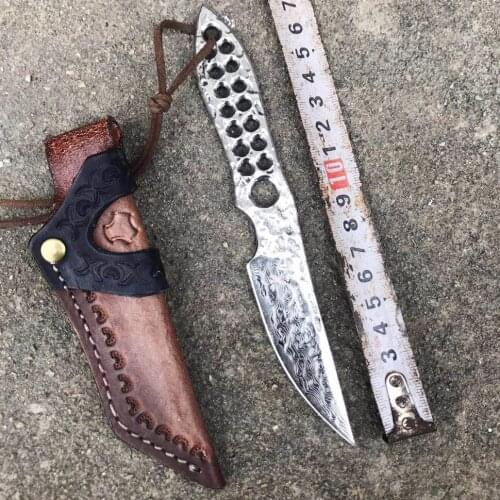 Handmade Camping Knives Outdoor Tools Hand-forged keel-in-one Damascus Steel Straight Knife High-end Gift collection knives