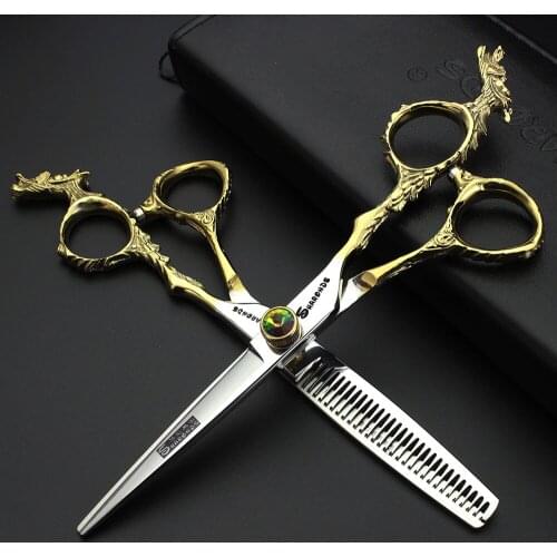 Sharonds 6 Inch Jinlong Handle Professional Hairdresser Scissors Cutting Tool Japan 440c Salon Scissors Set Free Shipping