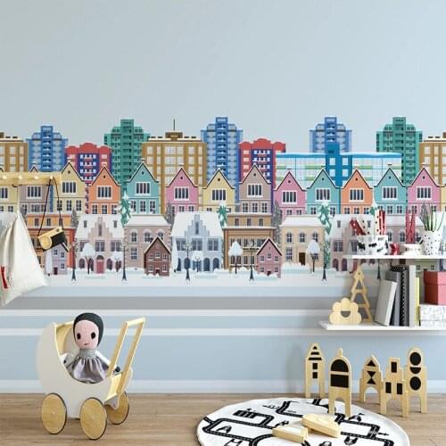 Dropship Custom Photo Cartoon Picture City Building House Children Room Bedroom Kindergar Modern Home Decor Walpaper for Room