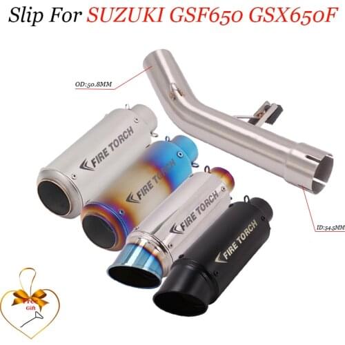 Slip on for SUZUKI GSF650 GSX650F Exhaust System 51mm Muffler Silencer Escape Tip Middle Link Tube Fire Torch Exhaust System