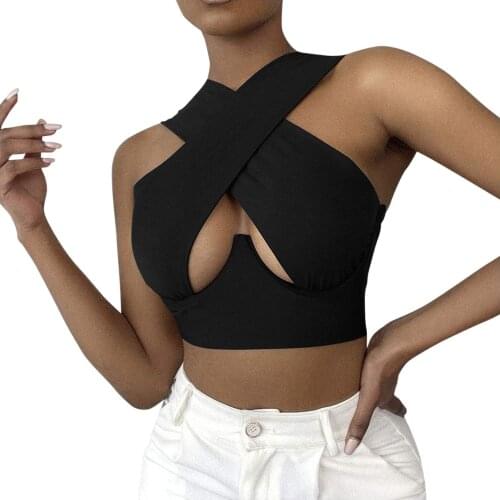 Strappy Cross Over Front Cut Out Halter Neck Sleeveless Backless Wrap Crop Top Bandage Vest Summer Sexy Tops Woman Clothes P5