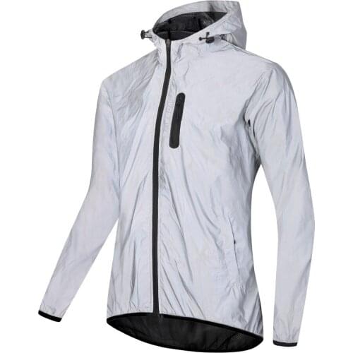 Outdoor Reflective Jacket with Hood Waterproof Hooded Wind Coat for Men Women Night Safety Jacket for Cycling Running Jogging