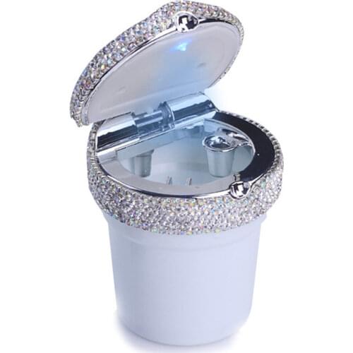 NEWYEARNEW Creative Lidded Smokeless Ashtray for Car with Lids Led Light Diamond Portable Girl Women Gift