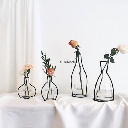 Retro Iron Line Table Flowers Vases Nordic Decoration Home Metal Plant Holder Nordic Styles Flower Vase Home Decor 8 Shapes