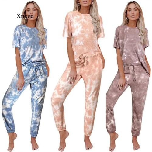 Casual Women Pants Set Female 2 Piece Relaxed Outfits T Shirt+Pencil Pants Suit Tie Dye Women Two Piece Sets Tracksuit Sweatsuit
