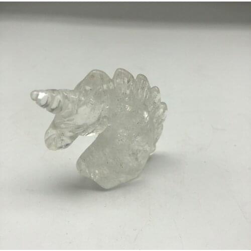 1pcs Natural Stone Quartz White Crystal Unicorn Statue Decoration Carving Horse Head Crafts Handmade As Gift Home Ornament Art