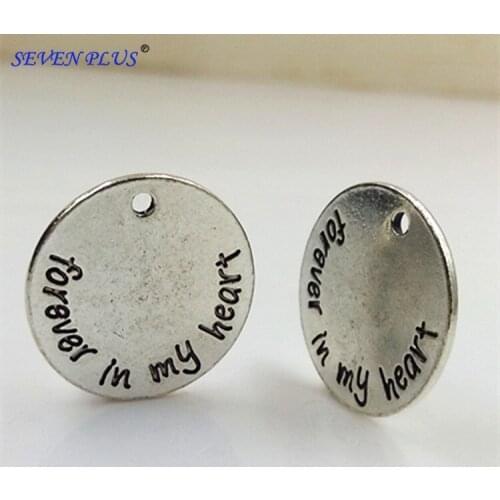 High Quality 20 Pieces/Lot Diameter 22mm Antique Silver Plated Forever In My Heart Love Word Charms