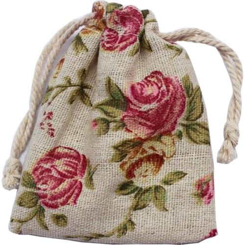 30pcs/lot) Middile size 200g/m^2 Printing linen bag cotton drawstring promotional dust bags gift pouch