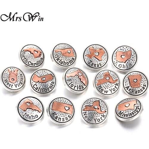 6pcs/lot New Snap Jewelry Country Map 18mm Metal Snap Buttons Fit Snap Button Bracelet Bangle Necklace