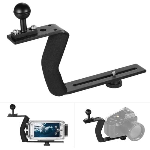 MINIFOCUS Aluminium Large Diving Handle Grip Tray Bracket Single Arm with 1'' Ball for Underwater UW Camera Housings Case Ver.II