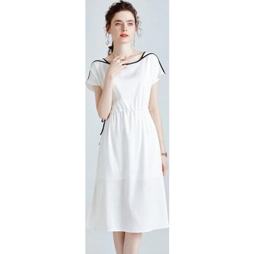 White Chiffon Silk Crepe Dresses Women Fashion 2021 Summer Long Casual Sexy Office Work Daily Dress Plus Size Slim Fit A Line