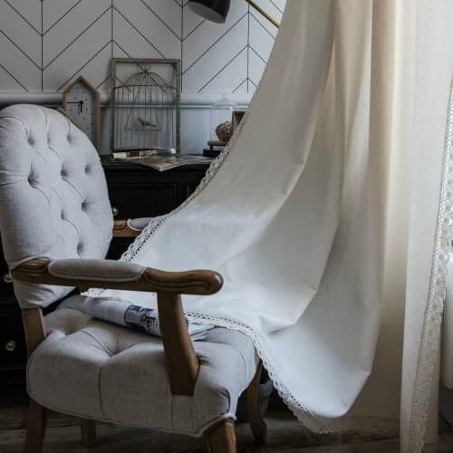 Cilected Nordic White Cotton And Linen Curtains Ins Princess Style Lace Semi-Shading Wear Rod Bay Window Curtains Home Decor