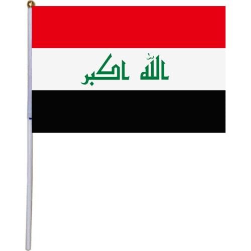 Free shipping xvggdg 100pcs 14 * 21cm Small iraq Hand Waving National Flag Polyester Iraq hand Flag