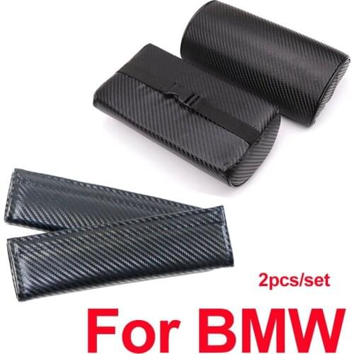 2pcs Carbon Fiber Black Car Interior Padding Seat Belt Protect Headrest Covers For E46 E39 E38 E90 E60 E36 F30 F30 E34 F10