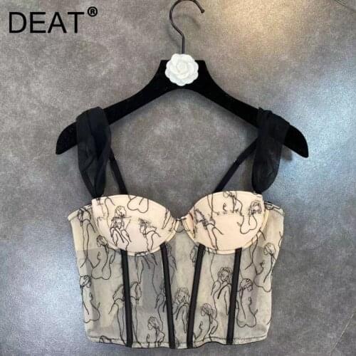 DEAT 2021 Spring New Arrivals Sleeveless Mesh Strap Embroidery Tank Tops Women Camisole ML507