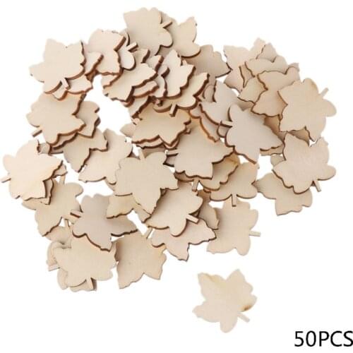 50Pcs Wooden Maple Leaf Leaves Blank Wood Slices Buttons Craft Scrapbooking Embellishment DIY Party Decoration E56C