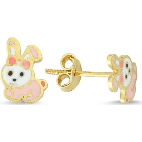 14k (585) Gold Enamel Rabbit Child Earrings