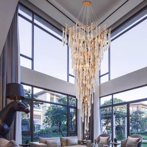 KOSTKING Lighting Duplex Building Stair Crystal Chandelier Copper Colored Glazed Chandeliers Water Drops Chandeliers Lustre